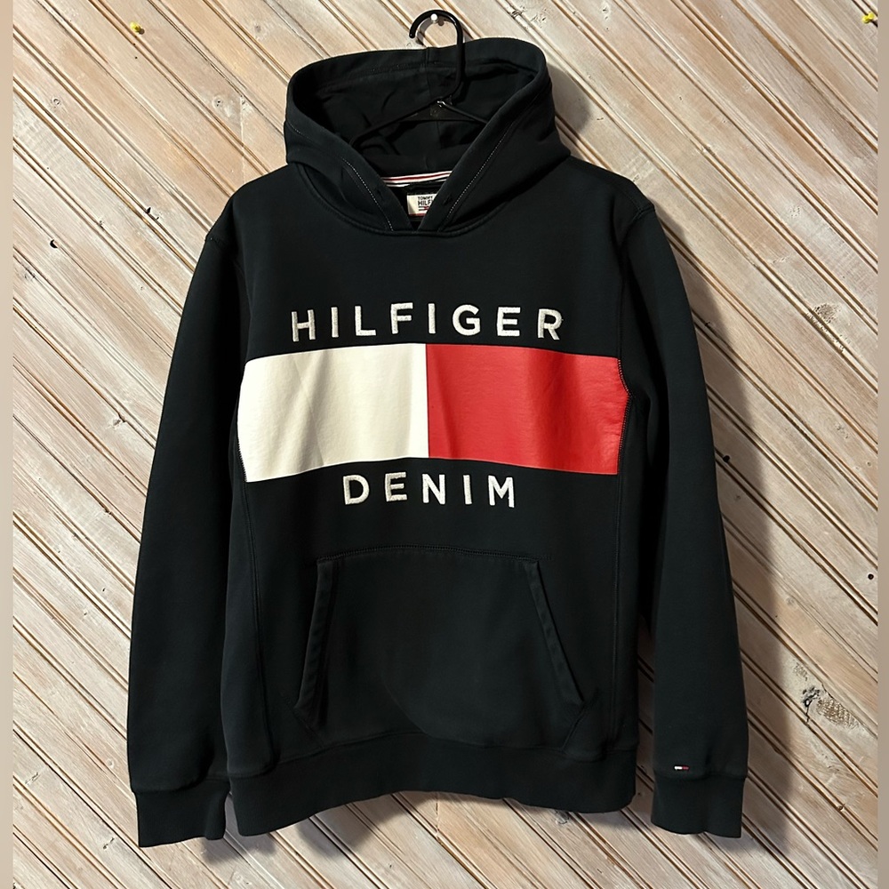 Tommy Hilfiger Denim Embroidered Logo Hoodie Sweater Coloured Thread Pullover